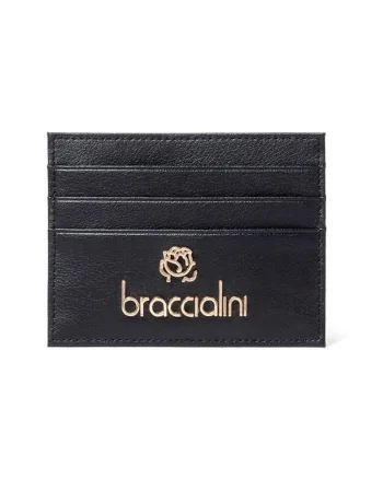 Portcart din piele cu logo, Negru, 8.5x11x1