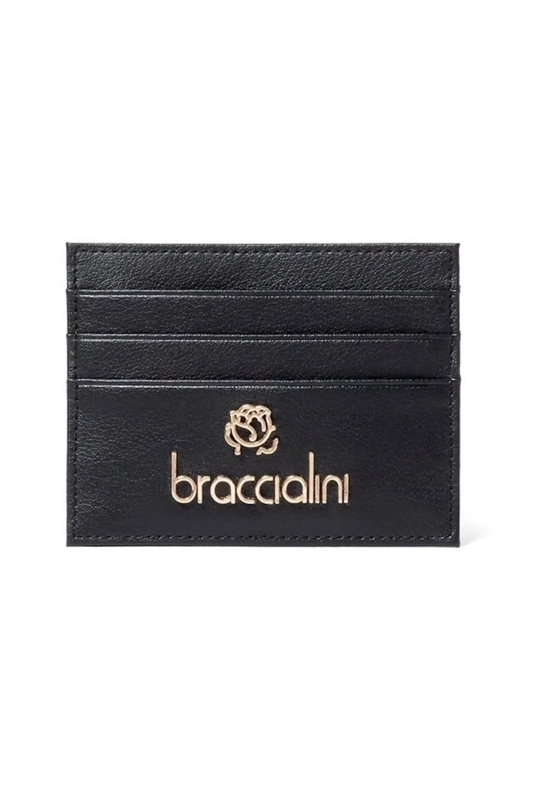 Portcart de piele cu logo 209847, Negru, 8.5x11x1