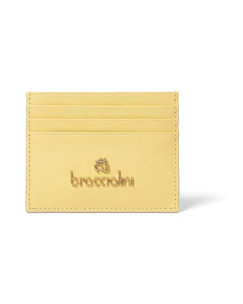 Portcart din piele cu logo, Galben, 8.5x11x1
