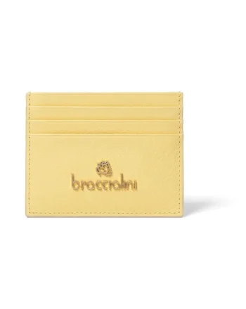 Portcart de piele cu logo 209847, Galben, 8.5x11x1