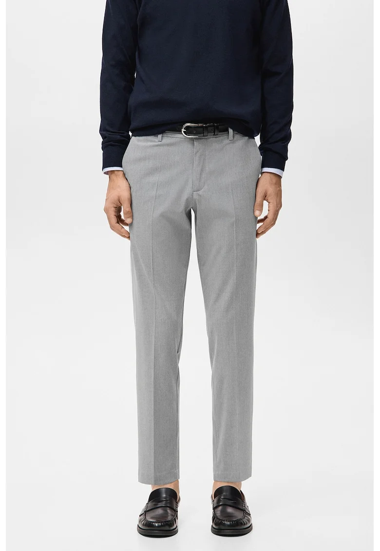 Pantaloni eleganti slim fit cu talie medie, Gri deschis melange