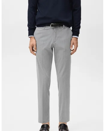 Pantaloni eleganti slim fit cu talie medie, Gri deschis melange