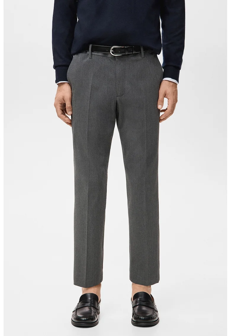 Pantaloni eleganti slim fit cu talie medie, Gri inchis melange