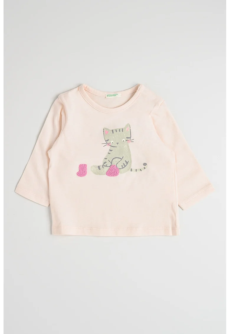 Bluza de bumbac cu detalii in relief, Gri/Piersica