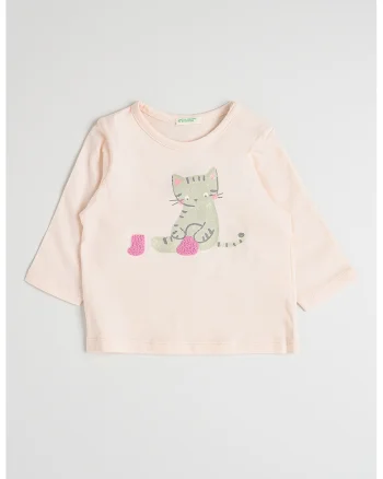 Bluza de bumbac cu detalii in relief, Gri/Piersica