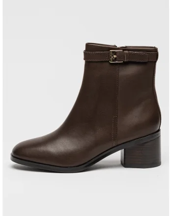 Botine de piele cu fermoar lateral, Maro