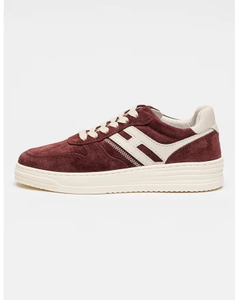 Pantofi sport low-cut din piele intoarsa, Visiniu/Crem