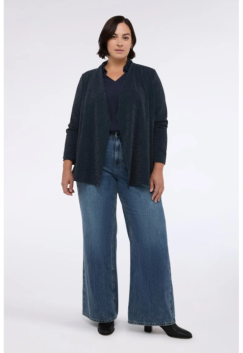 Cardigan din lurex, fara inchidere, Albastru inchis