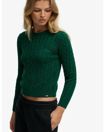 Pulover slim fit cu model torsade, Verde englez