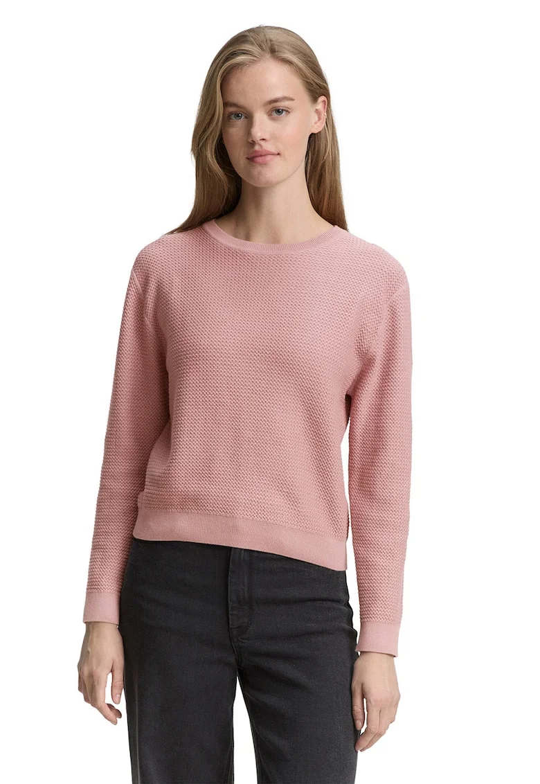Pulover tricotat cu decolteu la baza gatului, Roz pastel