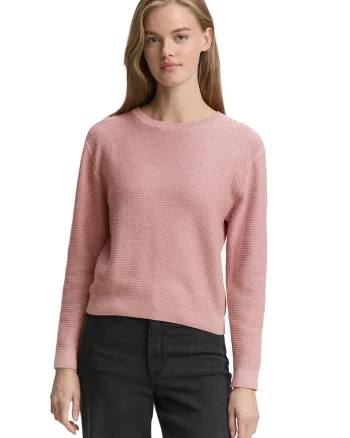 Pulover tricotat cu decolteu la baza gatului, Roz pastel