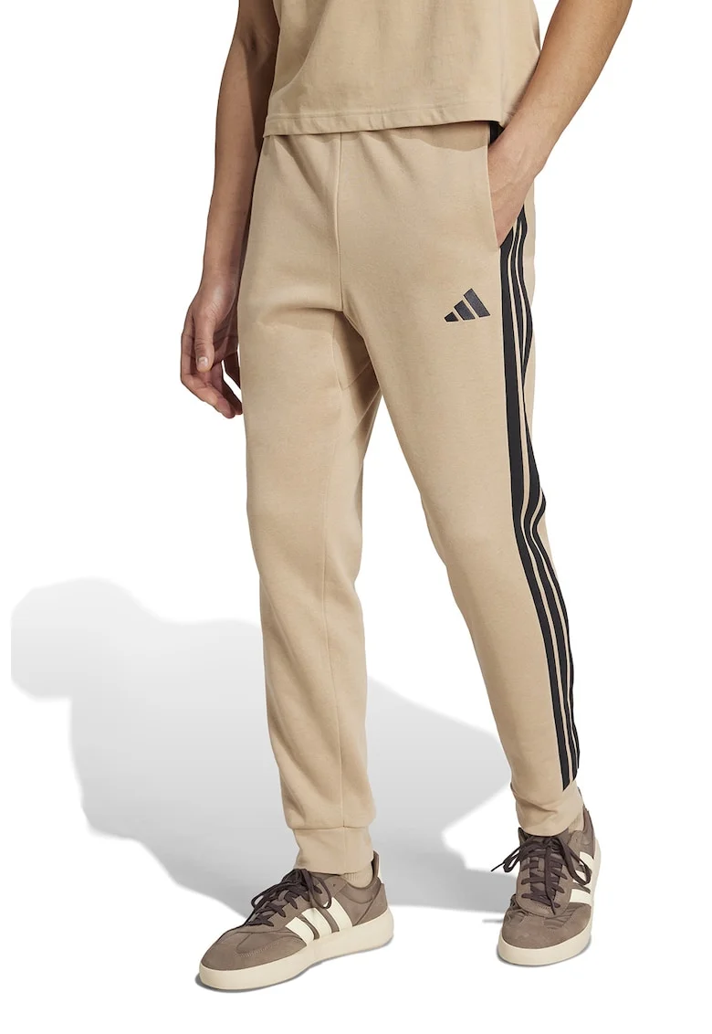 Pantaloni de trening cu logo si snur de ajustare, Negru/Maro camel