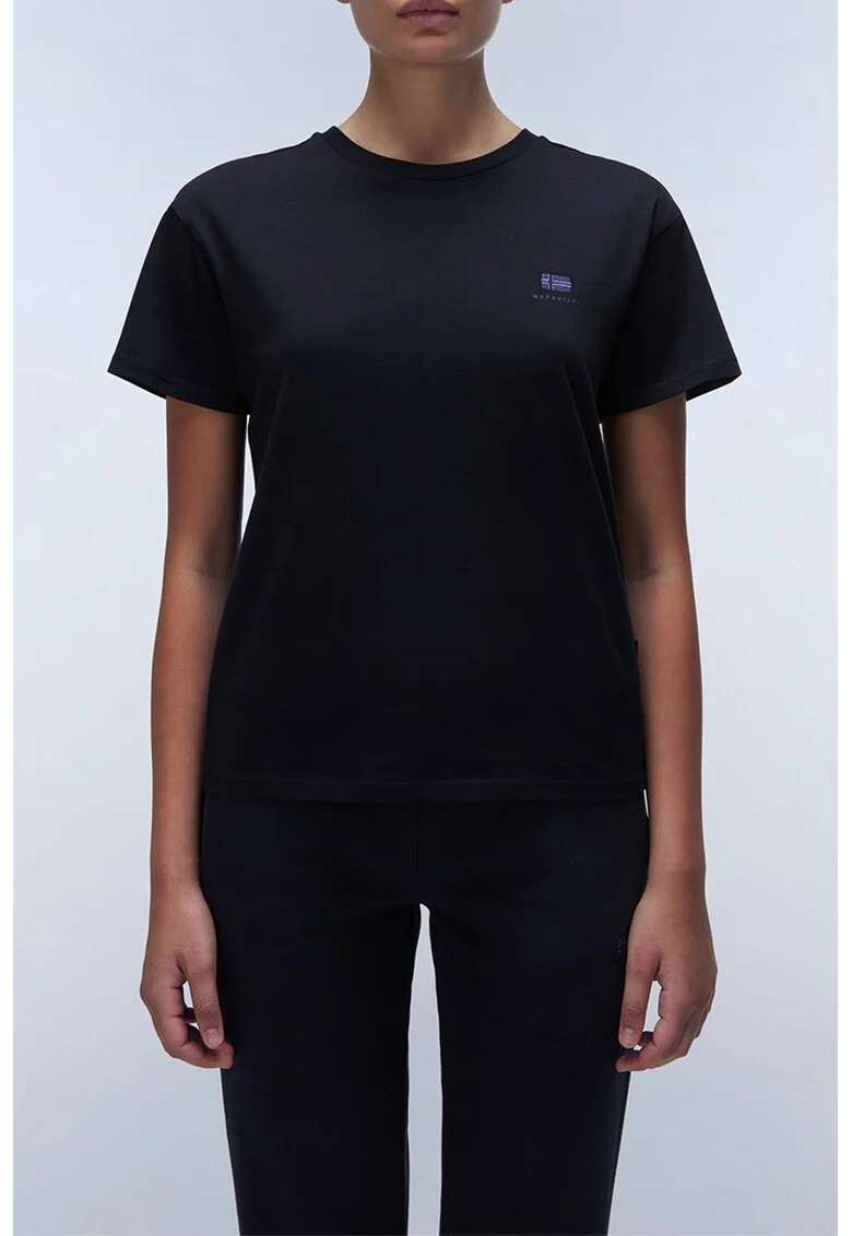 Tricou de bumbac cu decolteu la baza gatului Nina, Bleumarin