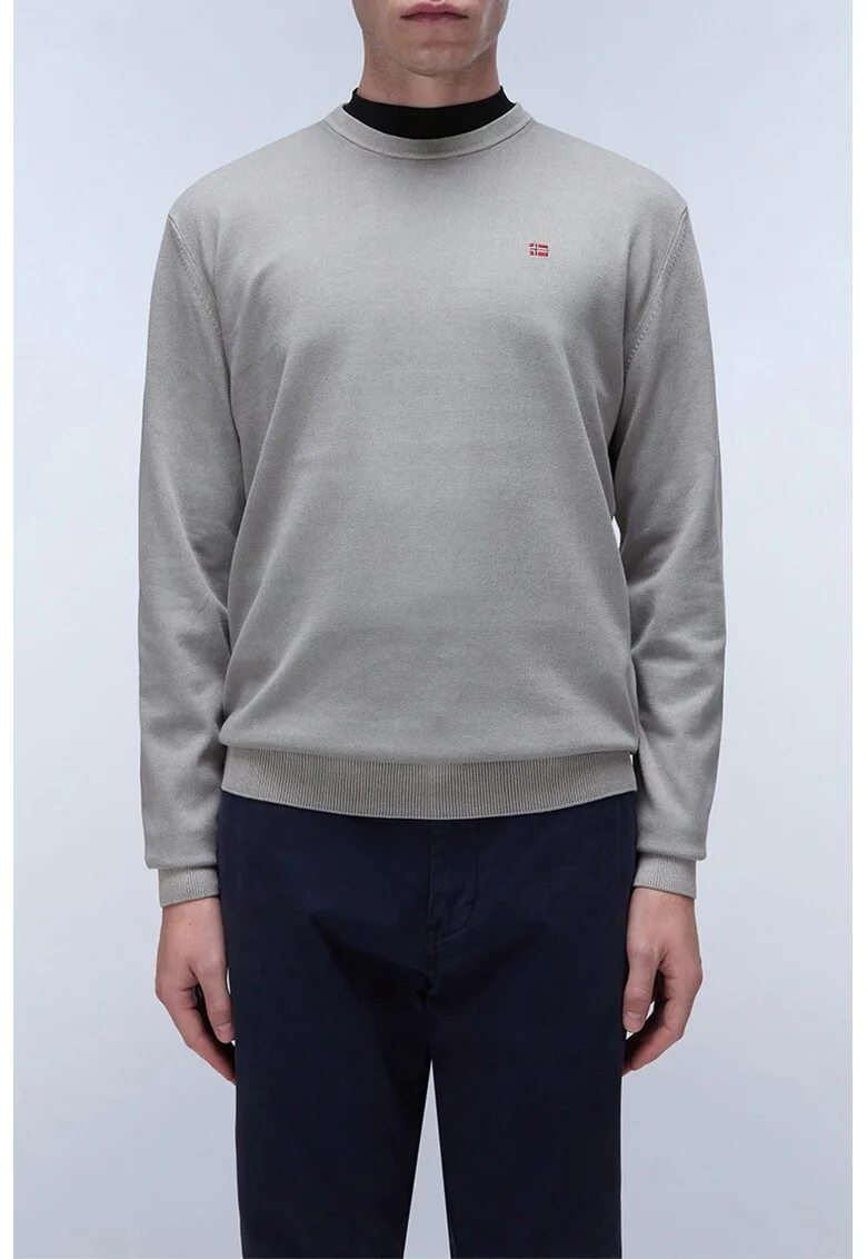 Pulover de bumbac cu decolteu la baza gatului Droz, Gri deschis