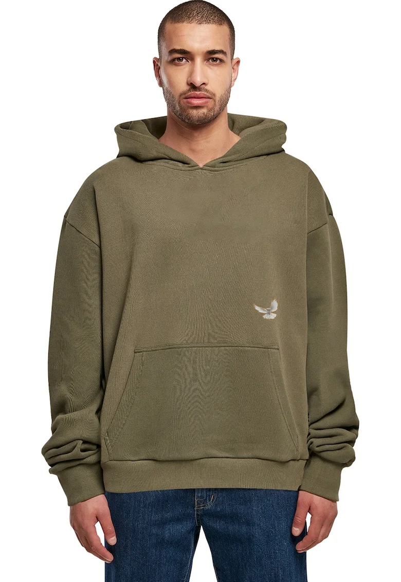 Hanorac unisex supradimensionat cu imprimeu, Portocaliu/Verde masliniu