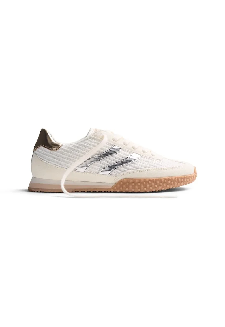 Pantofi sport din piele intoarsa si plasa cu aspect texturat Chacke, Alb murdar