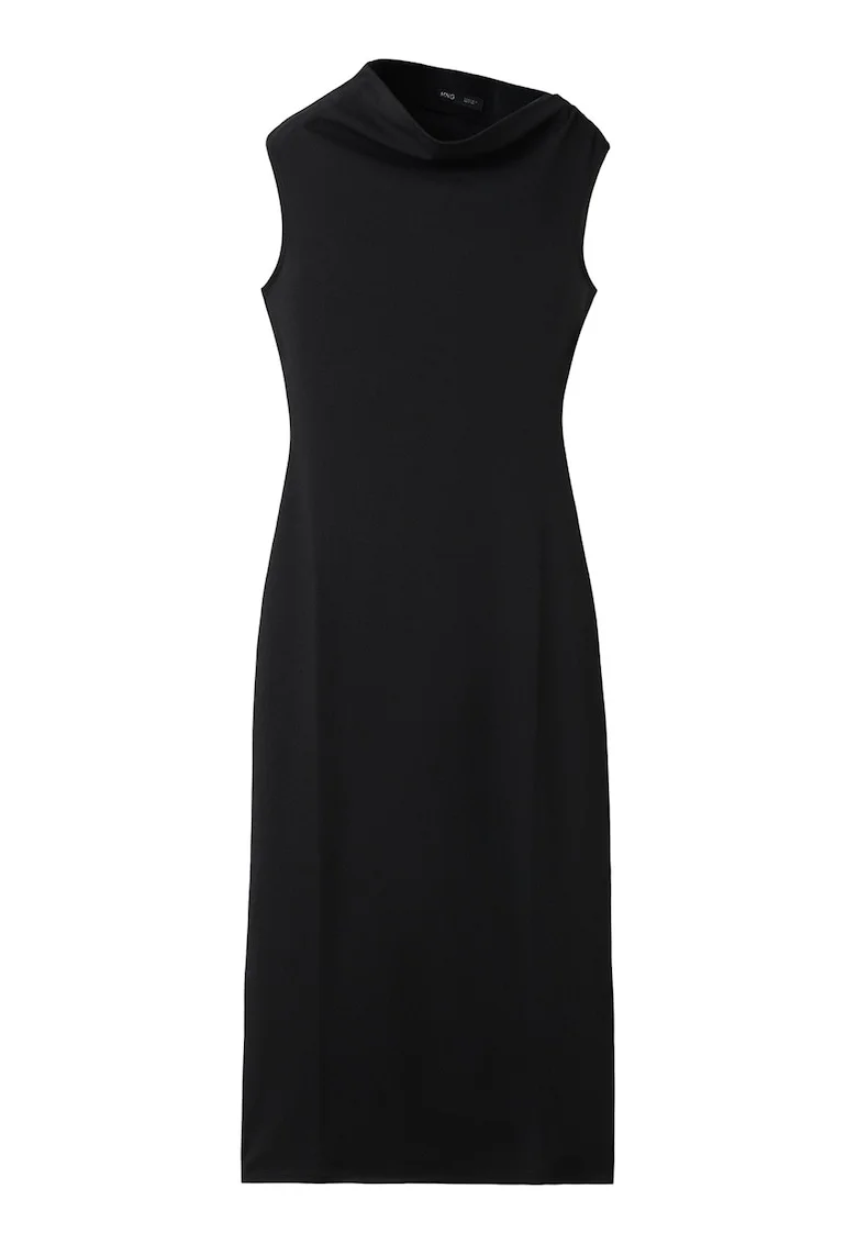 Rochie cu croiala dreapta fara maneci cu decolteu drapat, Negru