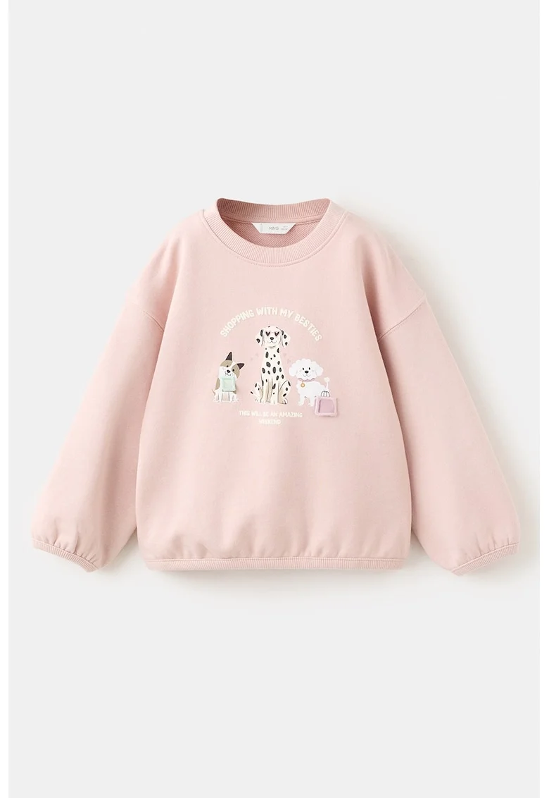 Bluza de trening lejera cu imprimeu si maneci cazute, Roz