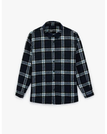 Camasa regular fit in carouri cu guler clasic, Bleumarin