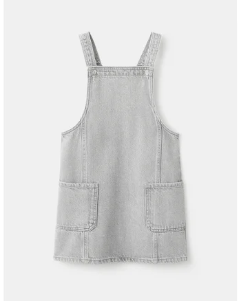 Rochie-sarafan din denim cu doua buzunare aplicate, Gri deschis