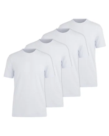 Set de tricouri din bumbac cu model uni - 4 piese, Alb