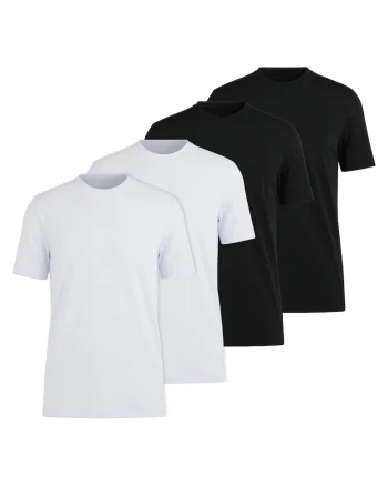 Set de tricouri din bumbac cu model uni - 4 piese, Alb/Negru