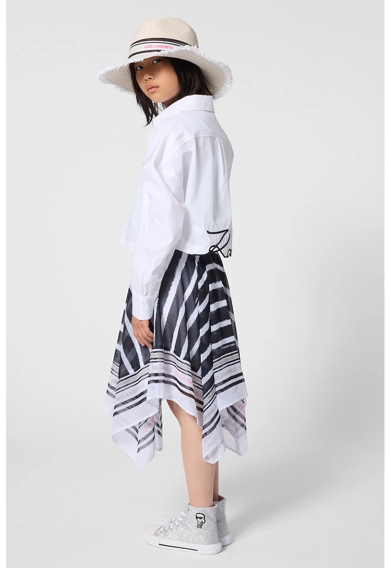 Camasa crop cu detaliu logo, Negru stins/Alb murdar