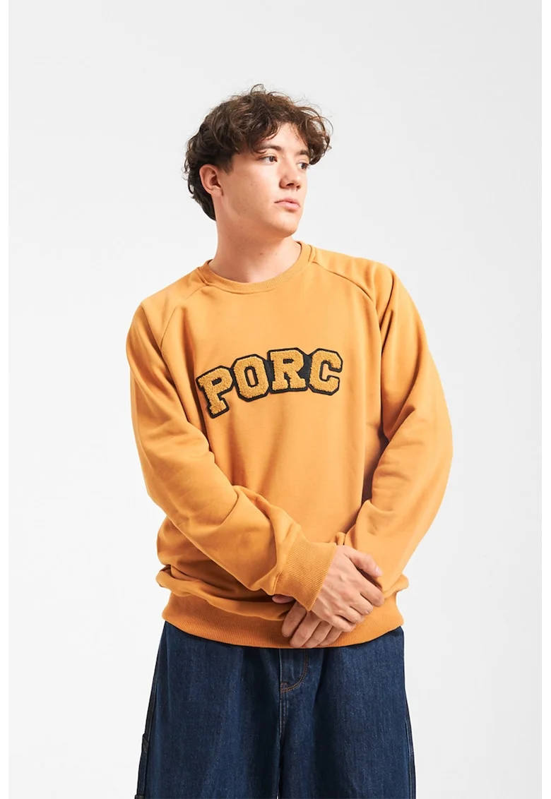 Bluza de trening cu model unisex si logo brodat Savage, Negru/Portocaliu pal