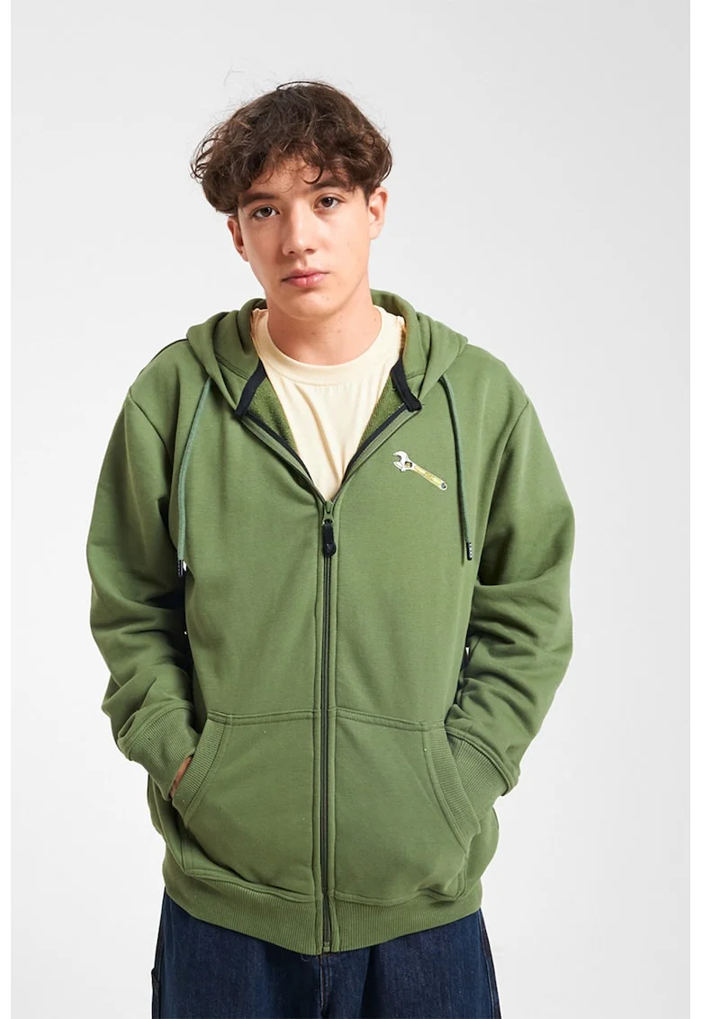 Hanorac din amestec de bumbac cu model unisex si imprimeu pe partea din spate, Rosu/Verde/Galben