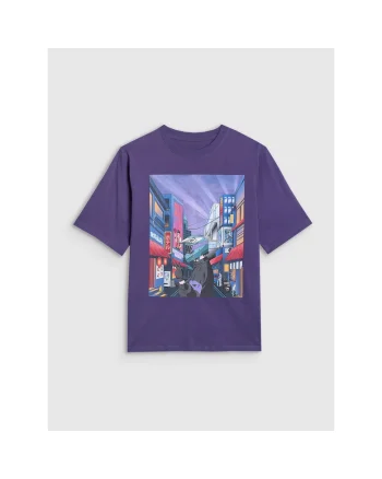 Tricou oversize  baieti, imprimeu, Mov