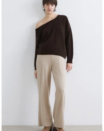 Pantaloni ampli cu talie elastica, Maro nisip