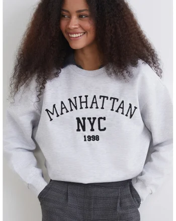 Bluza de trening cu text, Gri deschis melange