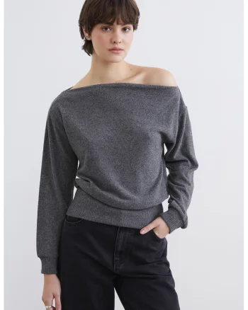 Bluza cu decolteu pe un umar, Gri antracit