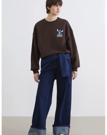 Bluza de trening din amestec de bumbac cu imprimeu, Maro