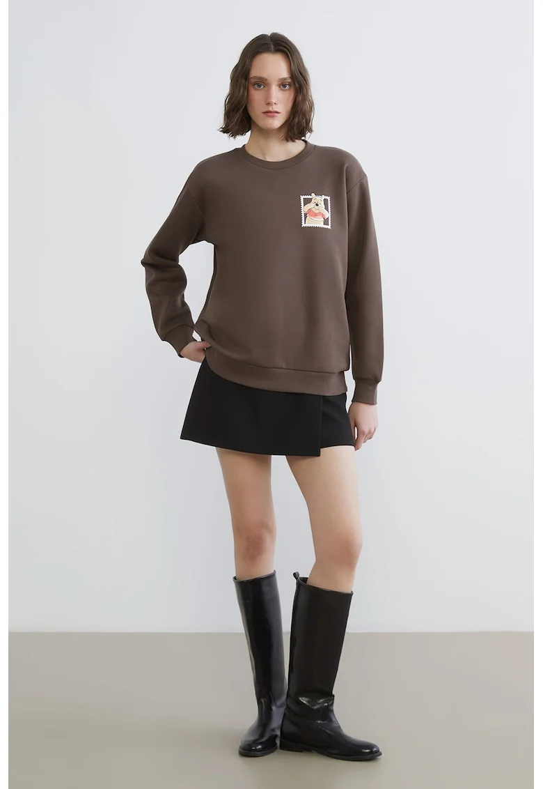 Bluza de trening supradimensionata cu Winnie The Pooh, Maro