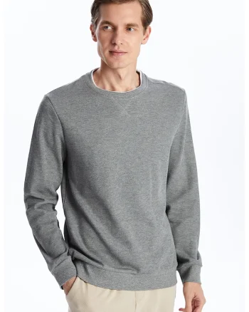 Bluza uni de trening cu decolteu la baza gatului, Gri melange