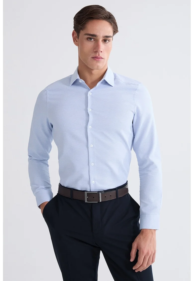 Camasa slim fit din material pique, Albastru deschis