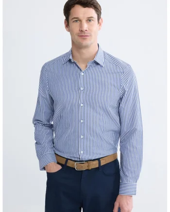 Camasa slim fit cu dungi, Alb/Bleumarin