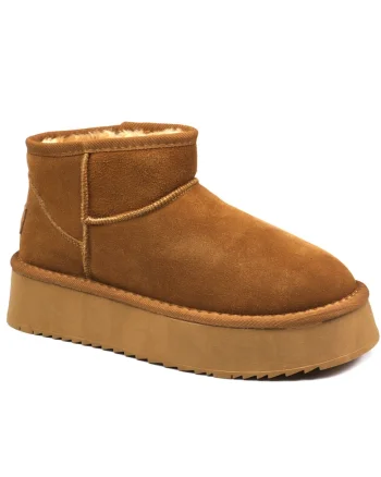 Ghete dama Huge Platform piele intoarsa SCW421P05, Maro camel