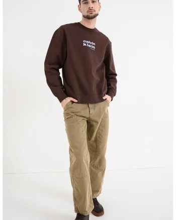Bluza de trening din amestec de bumbac cu imprimeu logo, Maro