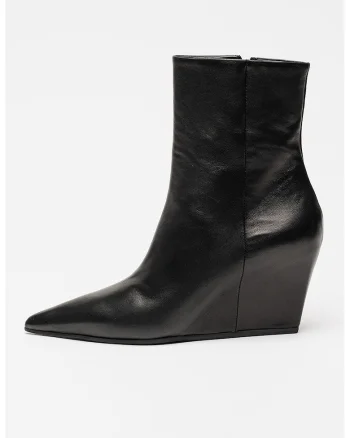 Botine din piele cu talpa wedge, Negru