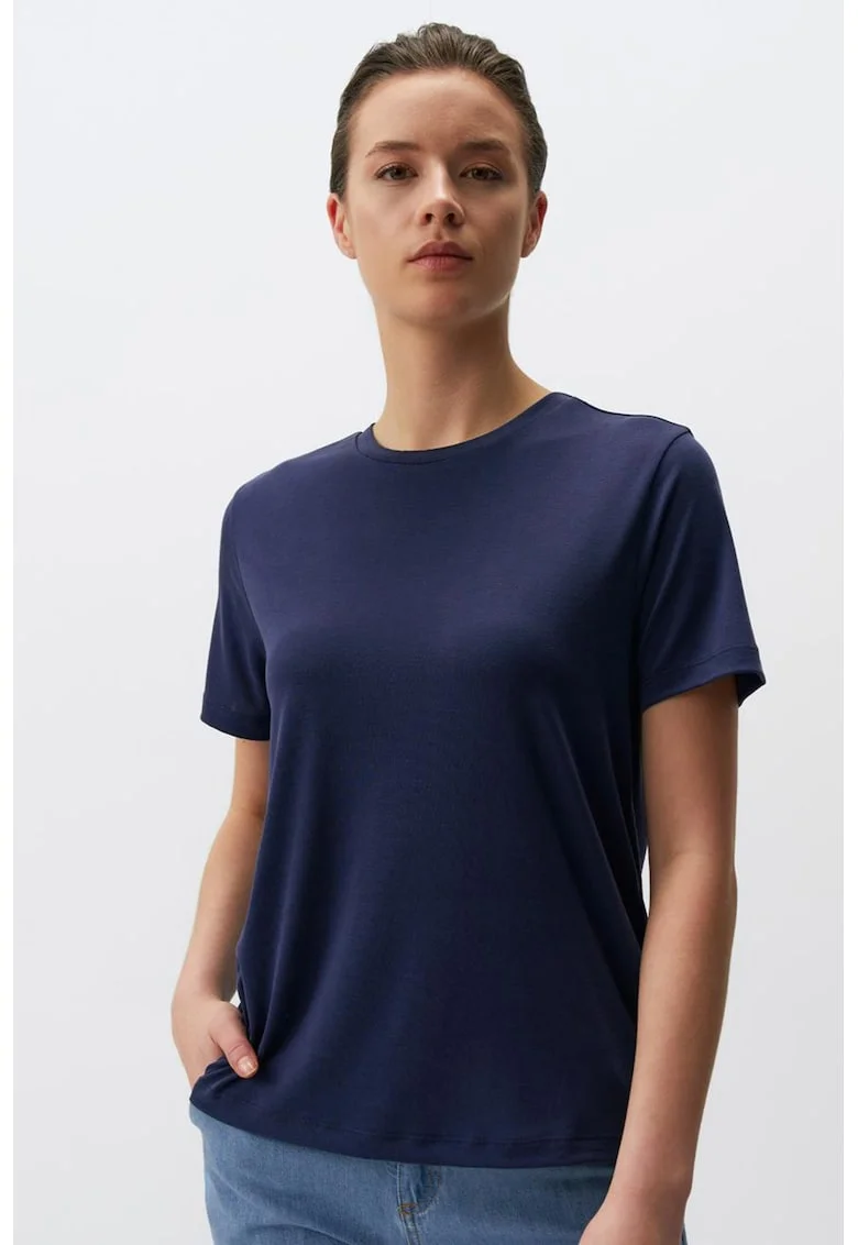 Tricou din amestec de modal cu decolteu la baza gatului
