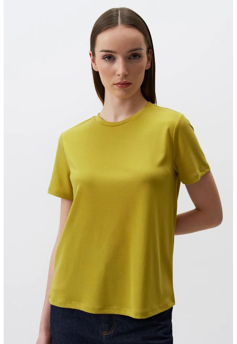 Tricou din amestec de modal cu decolteu la baza gatului