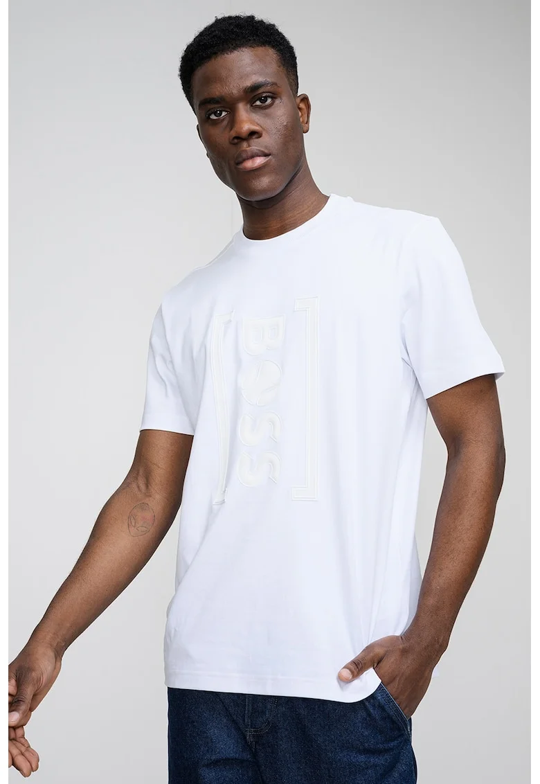 Tricou relaxed fit cu imprimeu logo frontal Iconic, Alb
