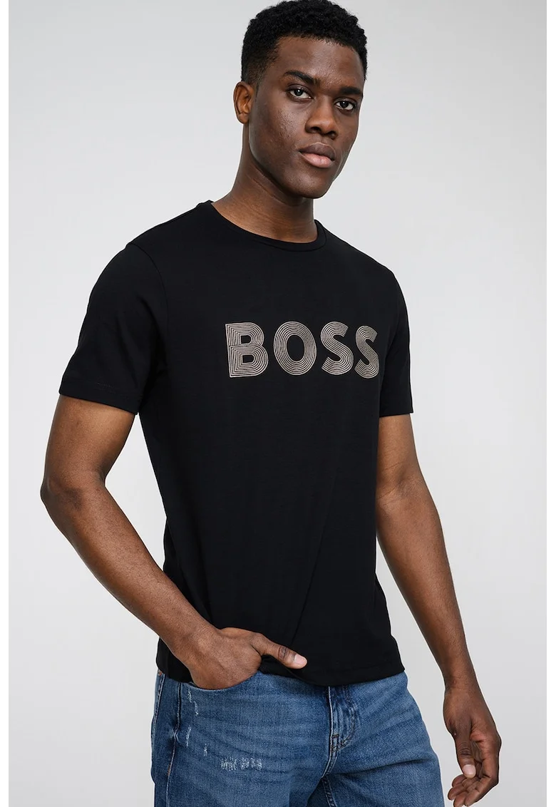 Tricou regular fit cu decolteu la baza gatului Future, Auriu/Negru