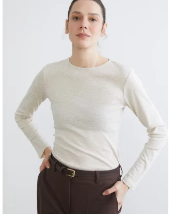 Bluza slim-fit cu model uni, Alb fildes