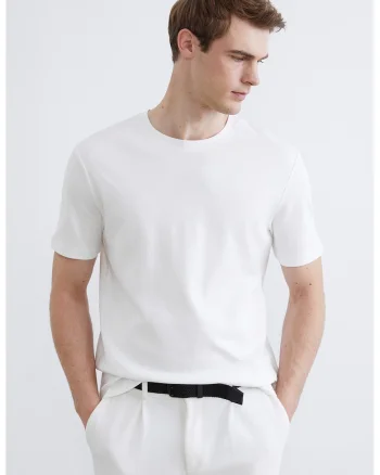 Tricou uni din bumbac cu decolteu rotund, Alb