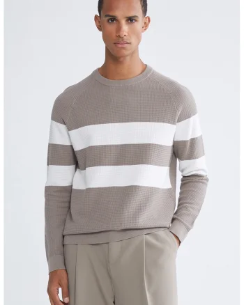 Pulover din bumbac cu dungi, Maro taupe
