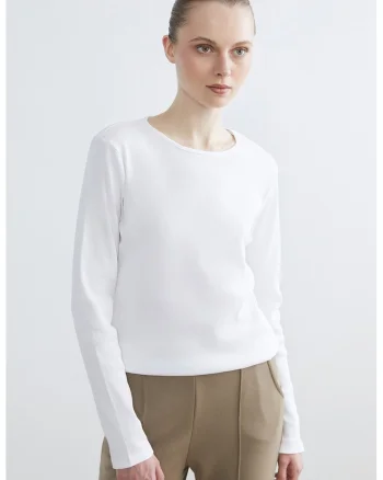 Bluza uni cu decolteu rotund, Alb