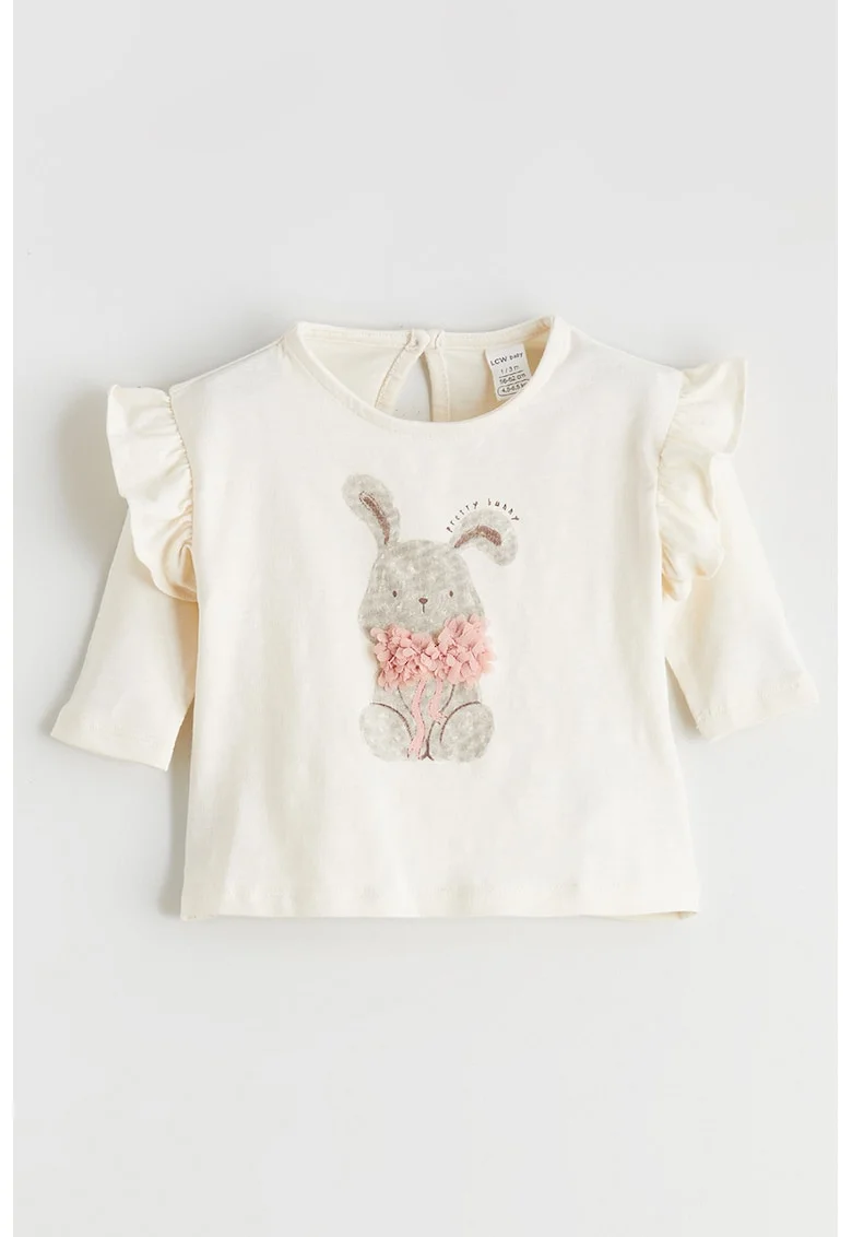 Bluza din amestec de bumbac cu detaliu volan, Crem